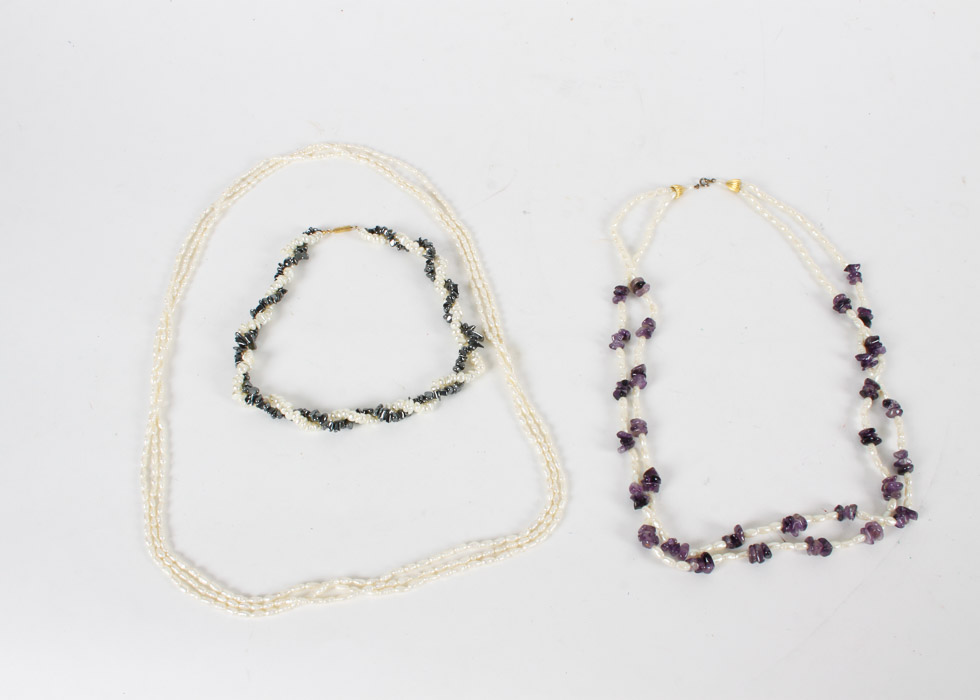 Freshwater Blister Pearls and Colored Stone Necklaces
