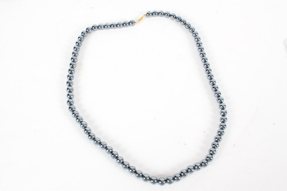 Faux Black Pearl Necklace and Beads