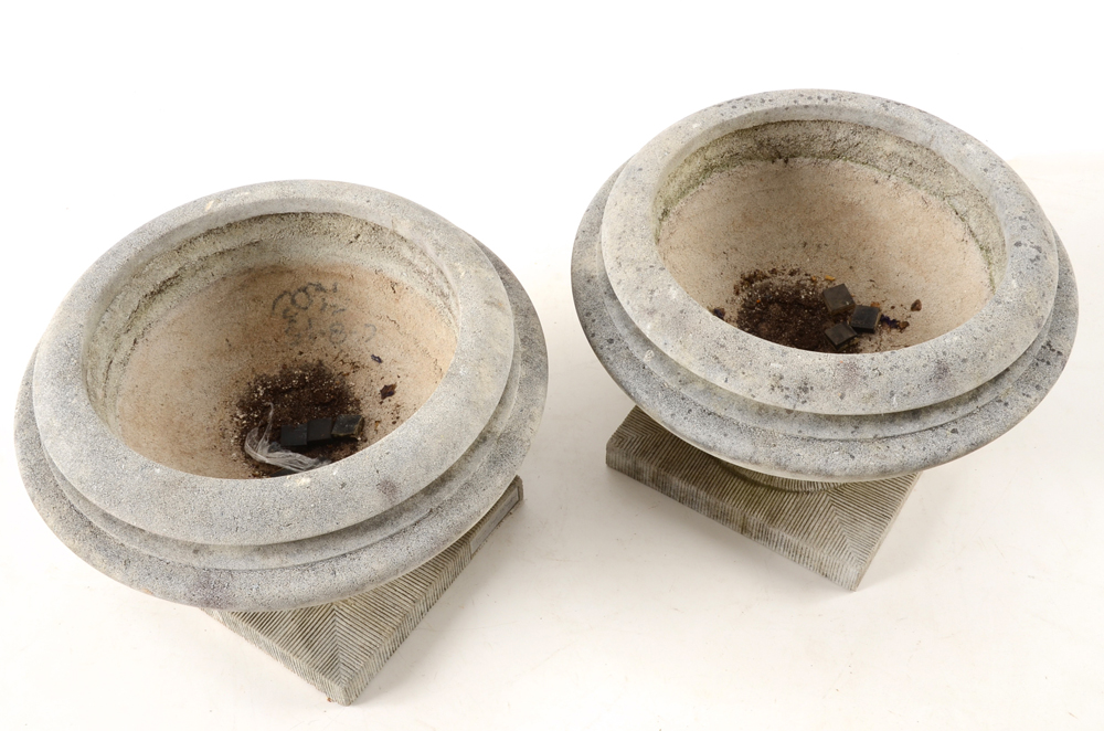 Pair of Limestone Garden Urns