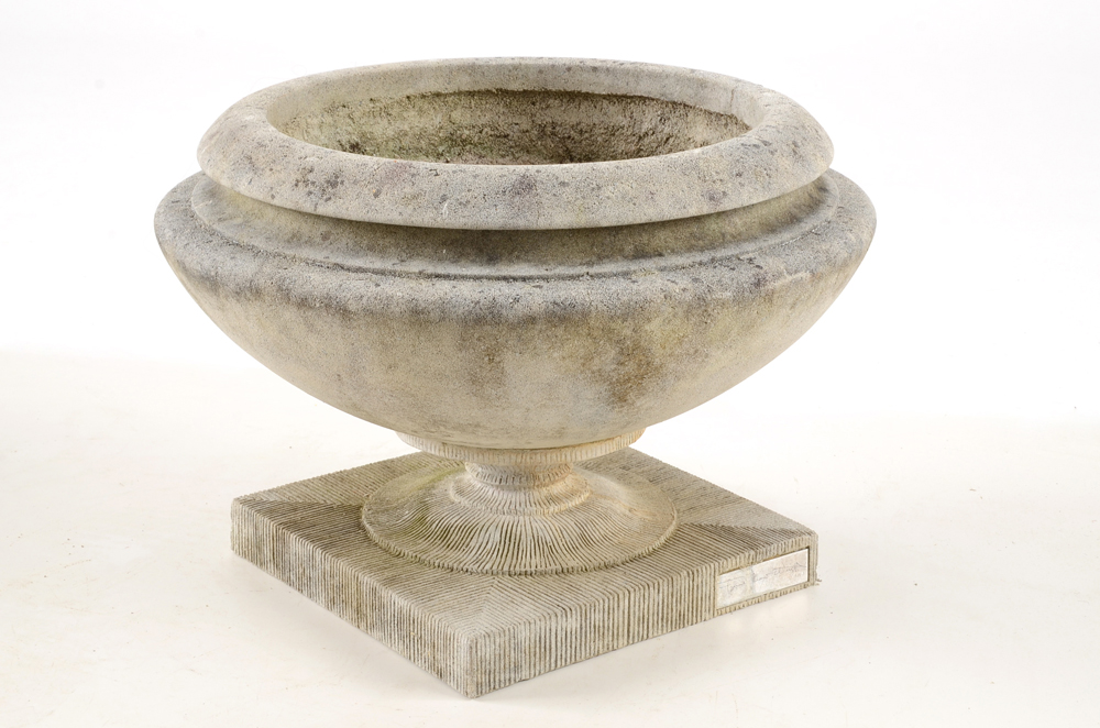 Pair of Limestone Garden Urns