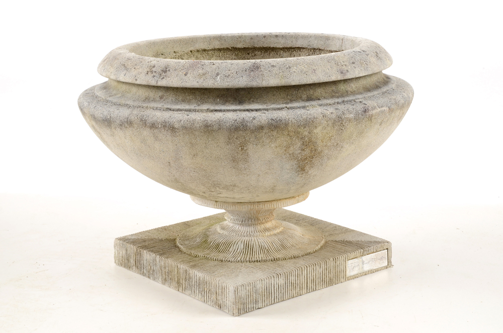 Pair of Limestone Garden Urns