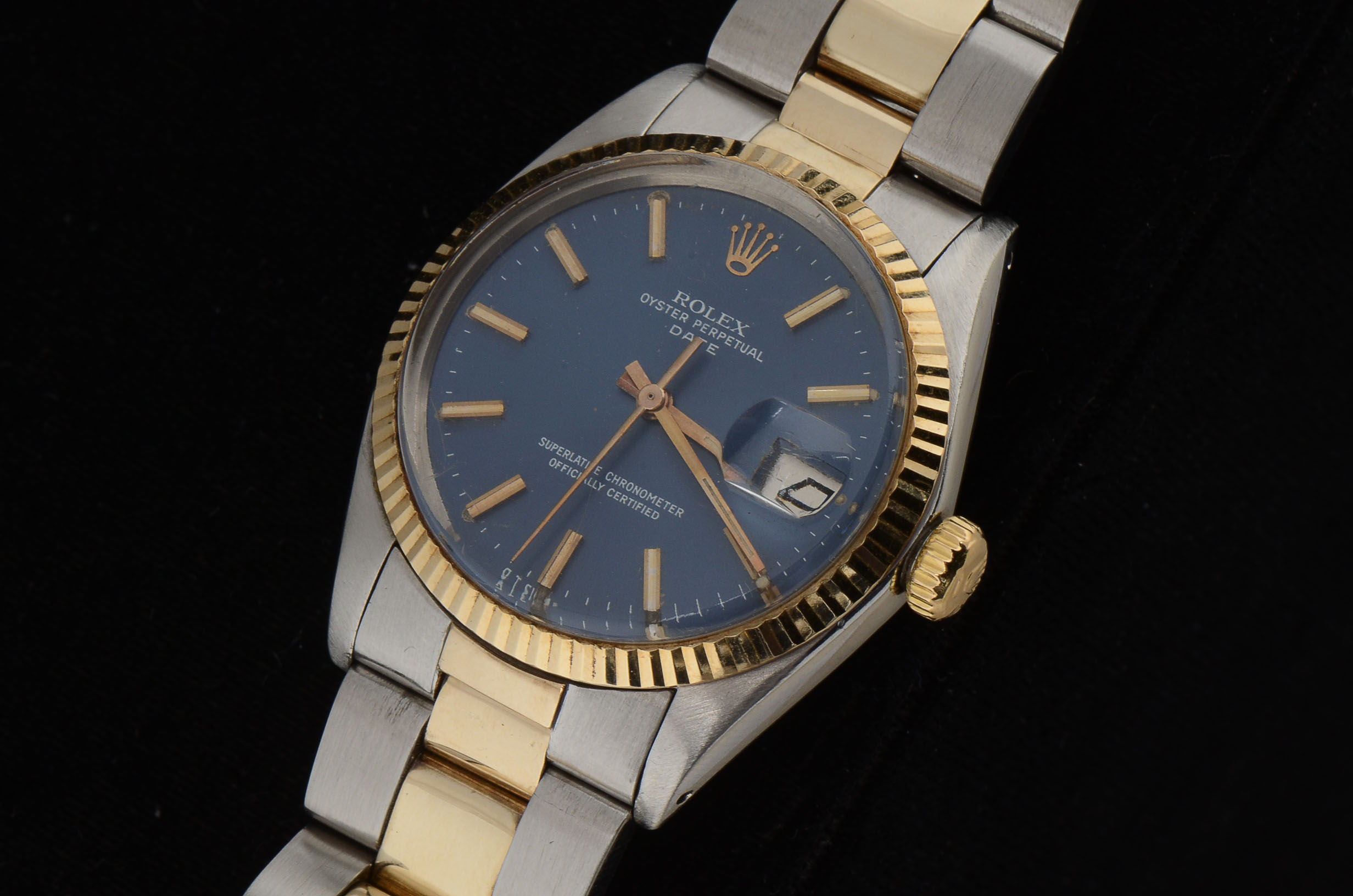 Men's Rolex Oyster Perpetual Date Stainless Steel 18K Gold Watch