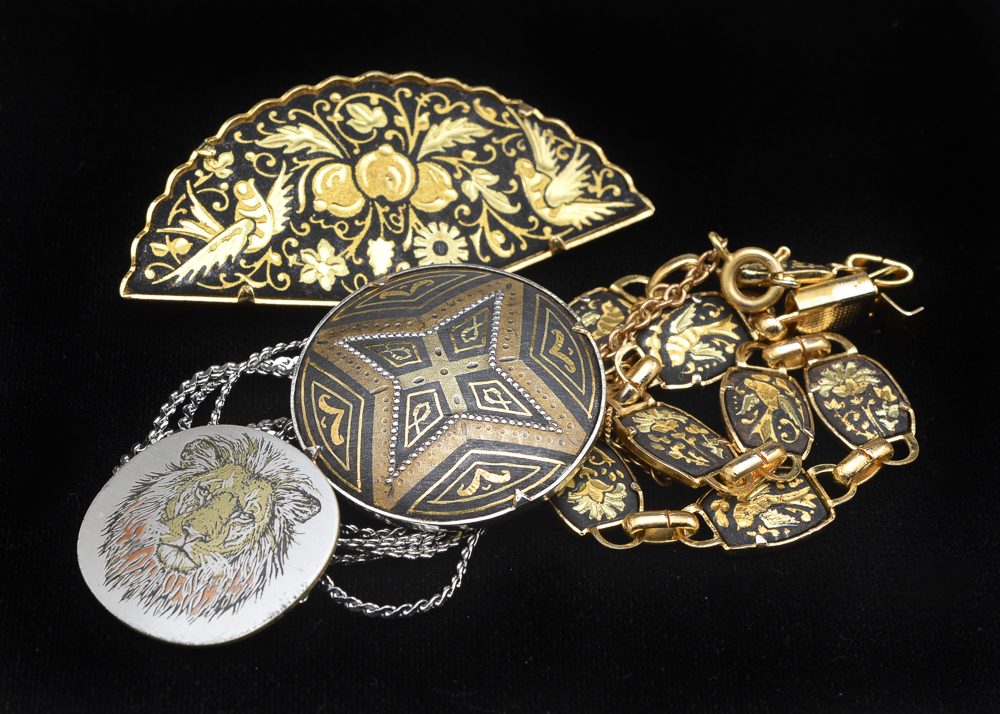 Group of Vintage Damascene Jewelry