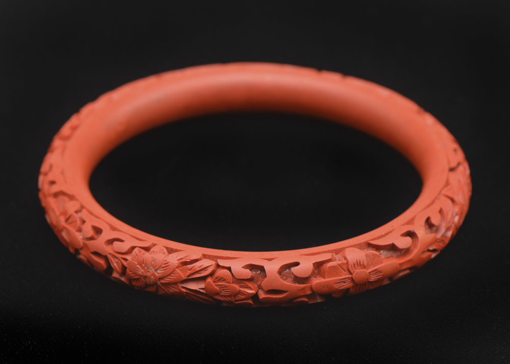 Chinese Hand Carved Cinnabar Bangle Bracelet