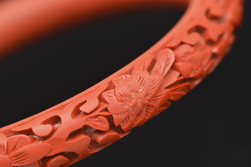 Chinese Hand Carved Cinnabar Bangle Bracelet
