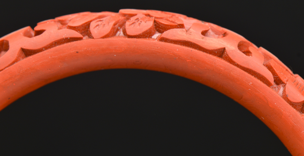 Chinese Hand Carved Cinnabar Bangle Bracelet