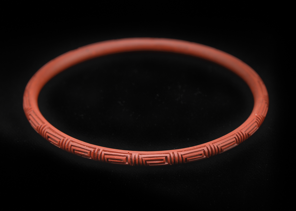 Chinese Hand Carved Cinnabar Bangle Bracelet