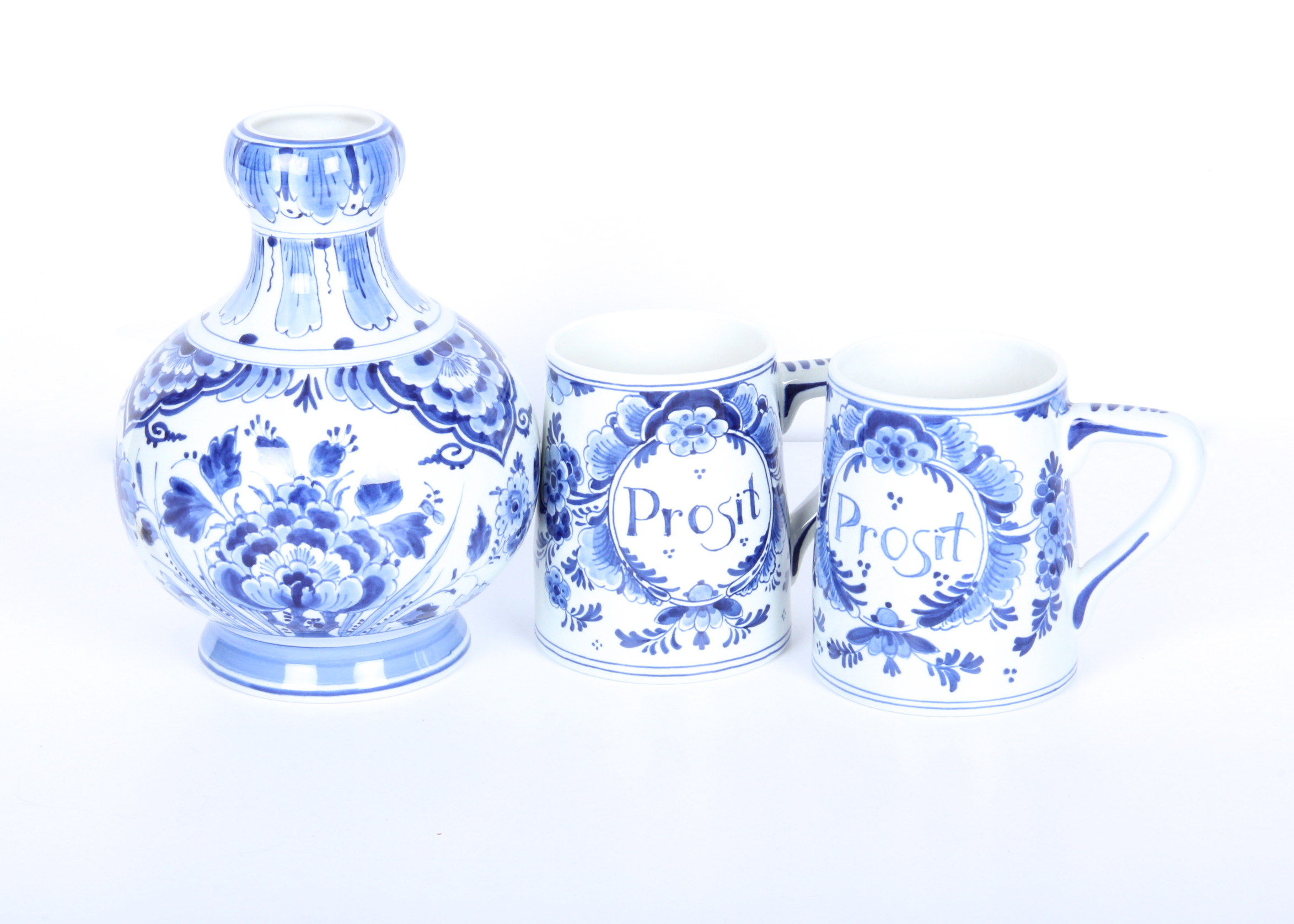 Vintage Delft Pottery Carafe and Mugs