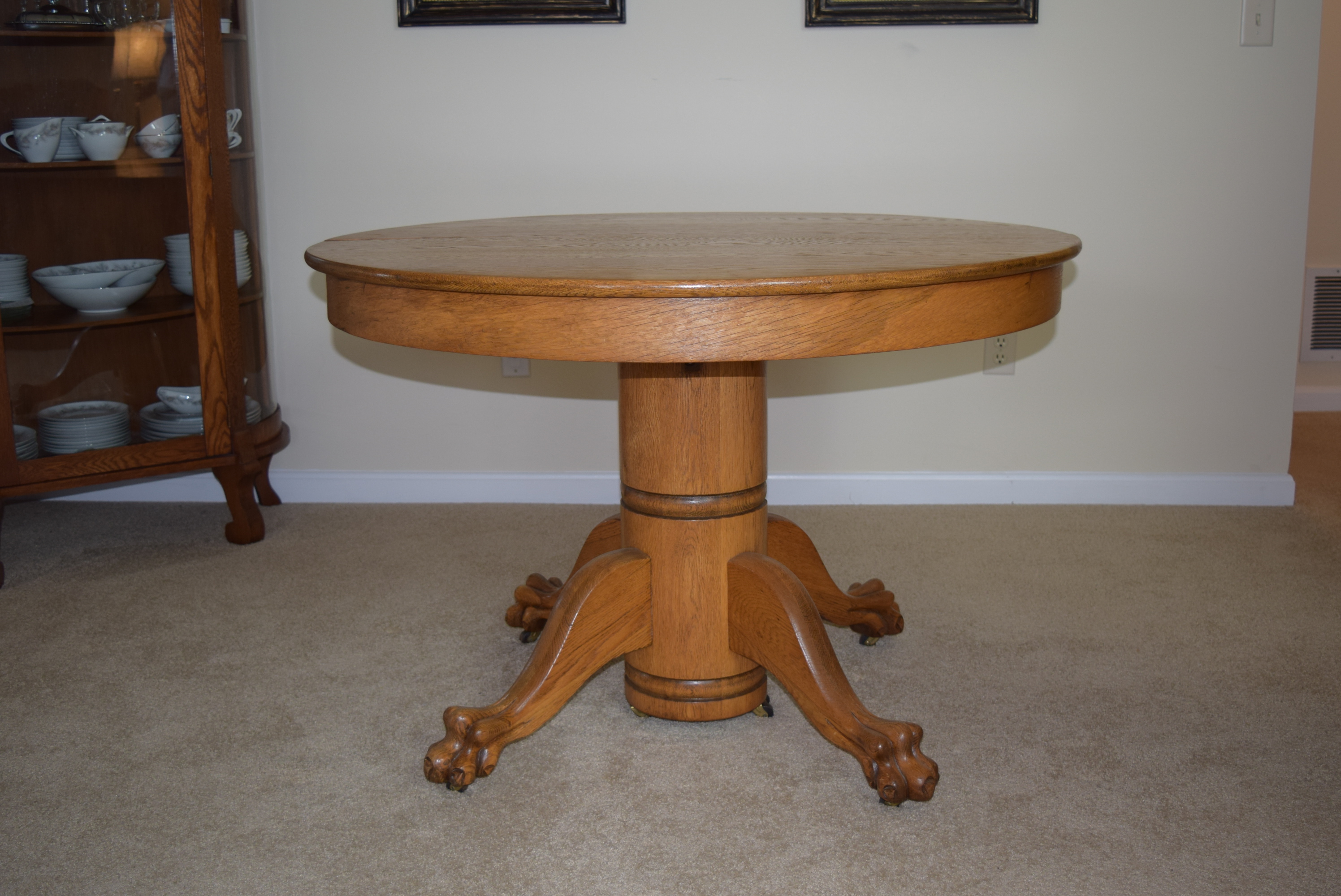 Oak Antique Claw Foot Dining Table with Eight Leaves