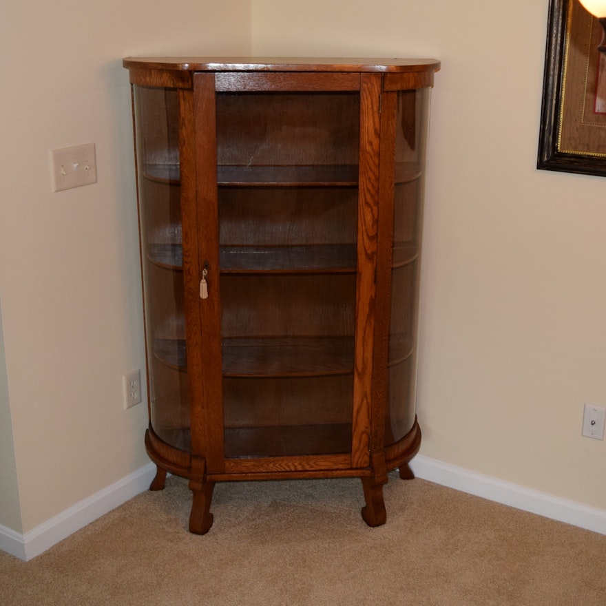 Antique Curio China Cabinet with Curved Glass