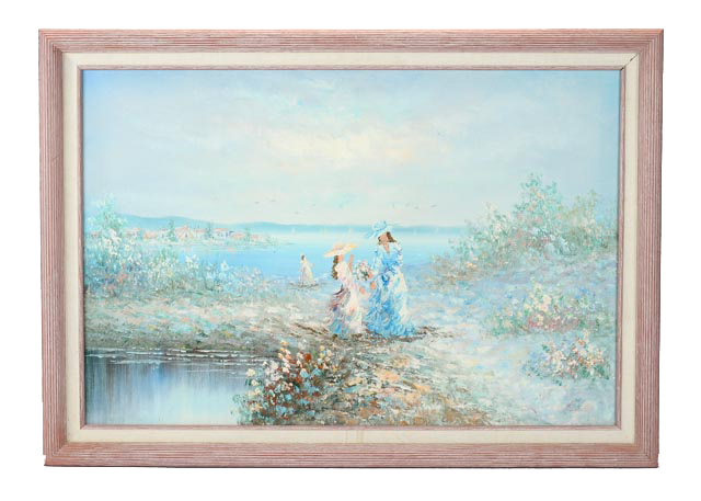 Original Impasto Painting of Victorian Beach Scene