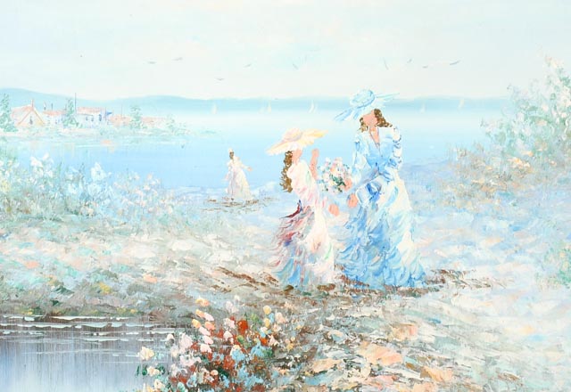 Original Impasto Painting of Victorian Beach Scene