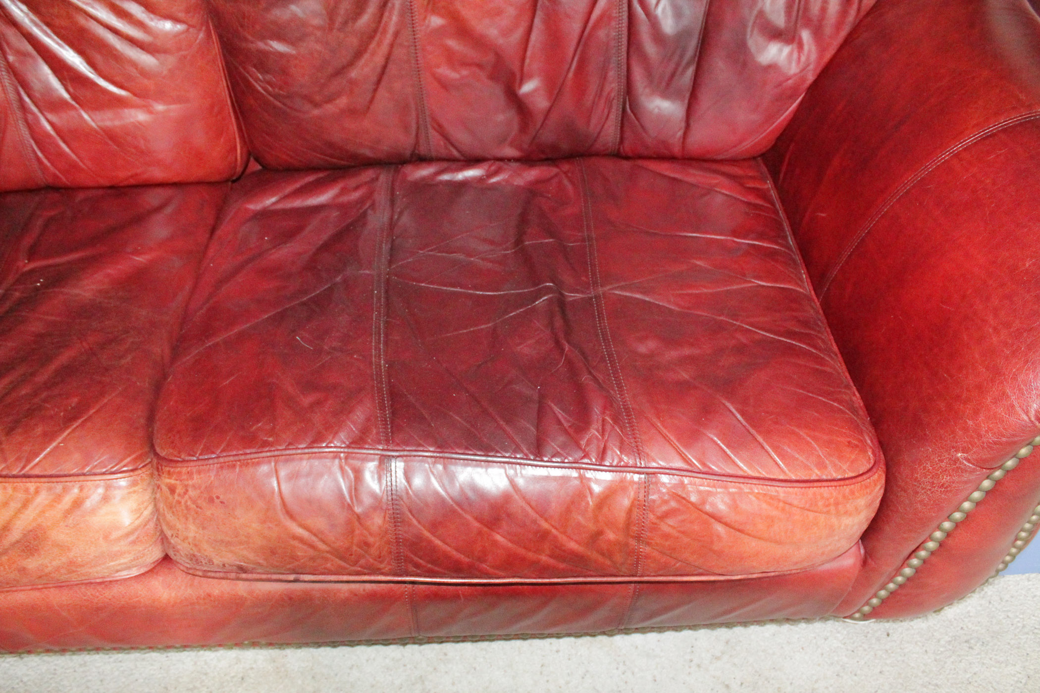 Overstuffed Leather Sofa