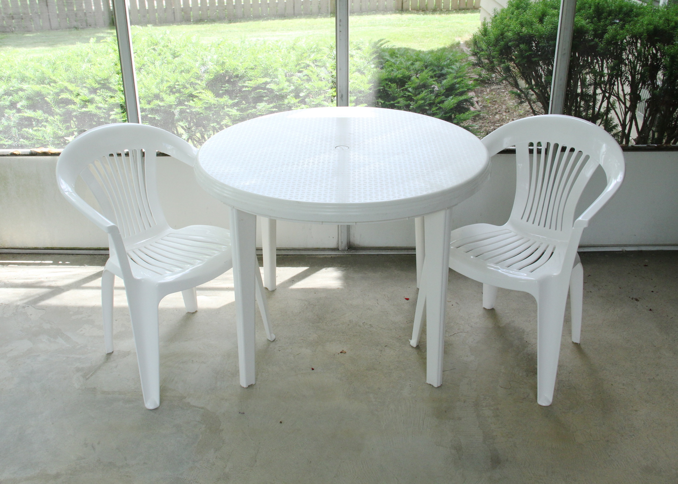 White Patio Table and Two Chairs