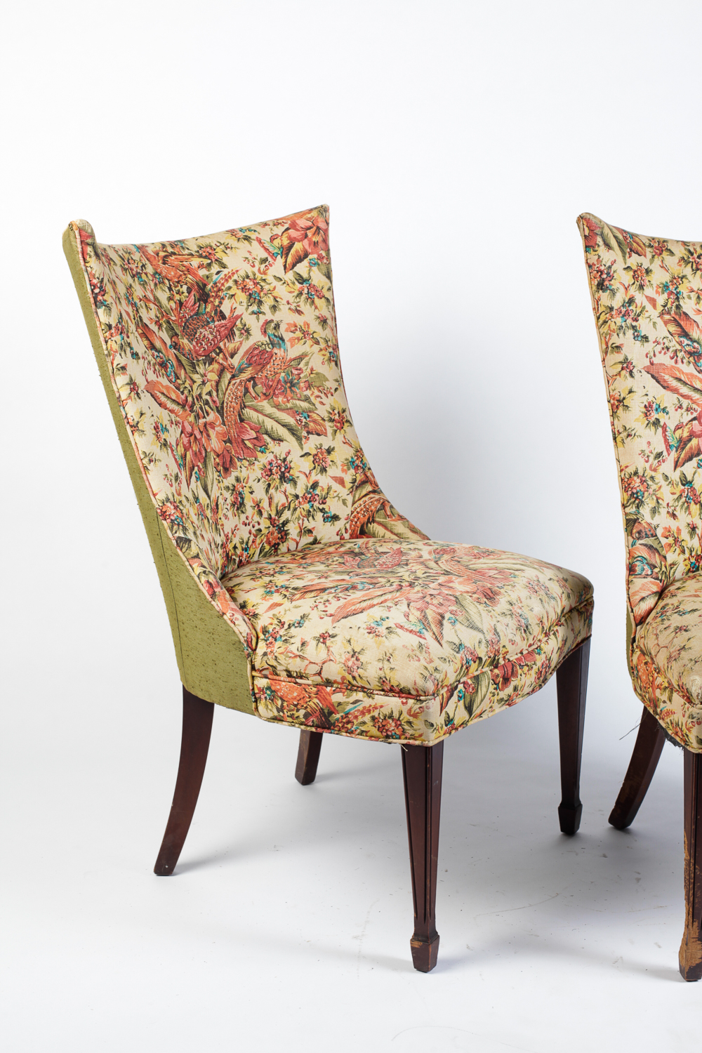 Pair of Jacobean Print Side Chairs