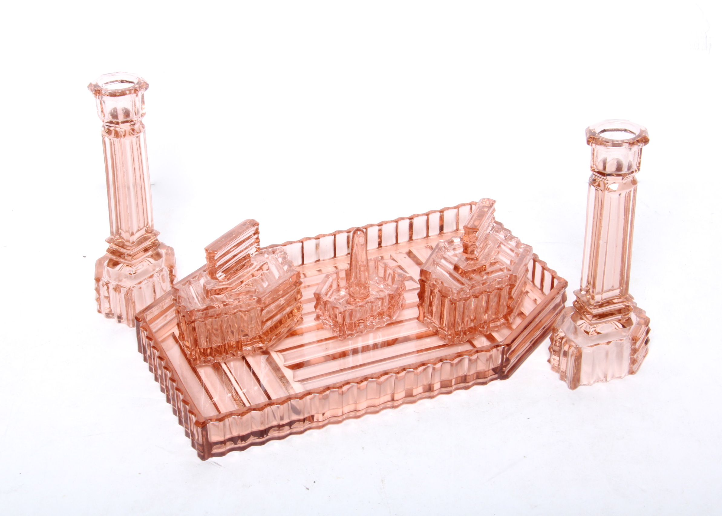 Pink Depression Glass Dresser Set