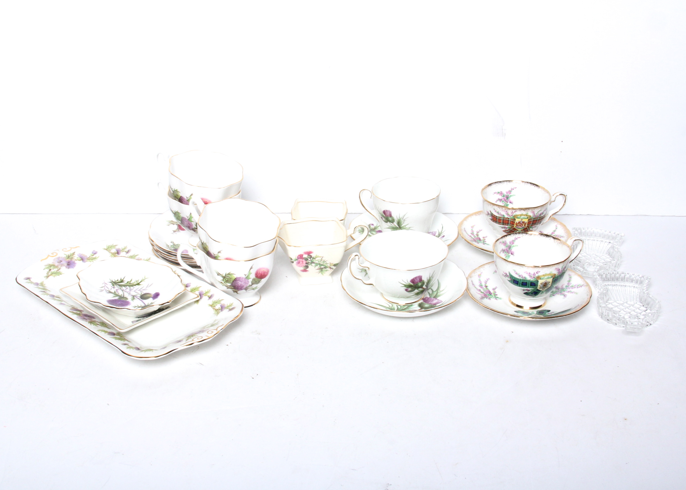 Thistle Motif China and Glass Assortment