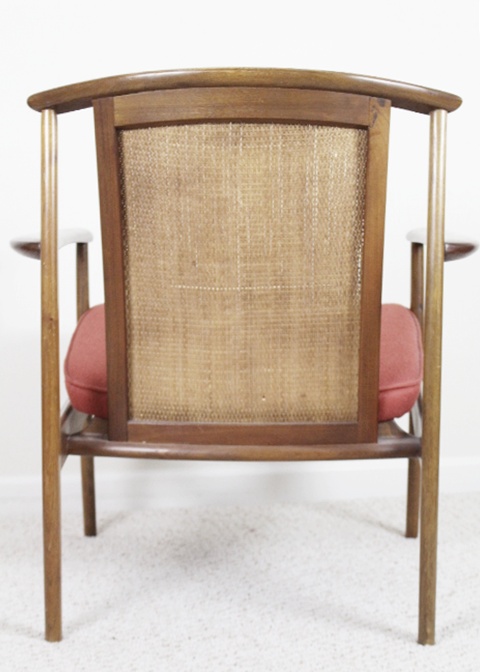 Danish Modern Style Teak Armchair, Upholstered Seat and Cane Back