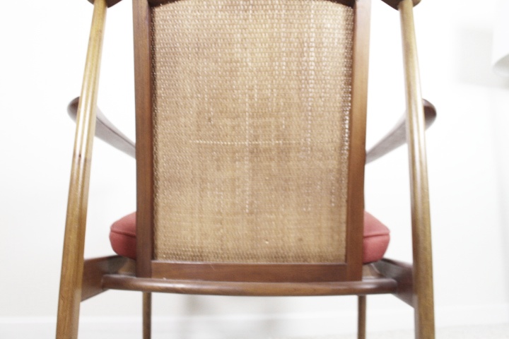 Danish Modern Style Teak Armchair, Upholstered Seat and Cane Back