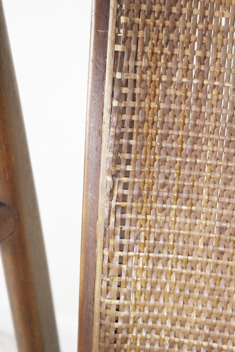 Danish Modern Style Teak Armchair, Upholstered Seat and Cane Back