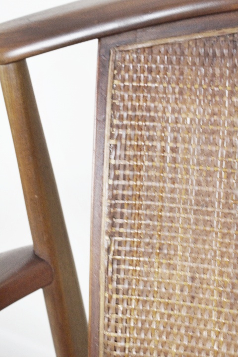 Danish Modern Style Teak Armchair, Upholstered Seat and Cane Back