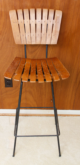 Trio of Oak and Metal Bar Stools