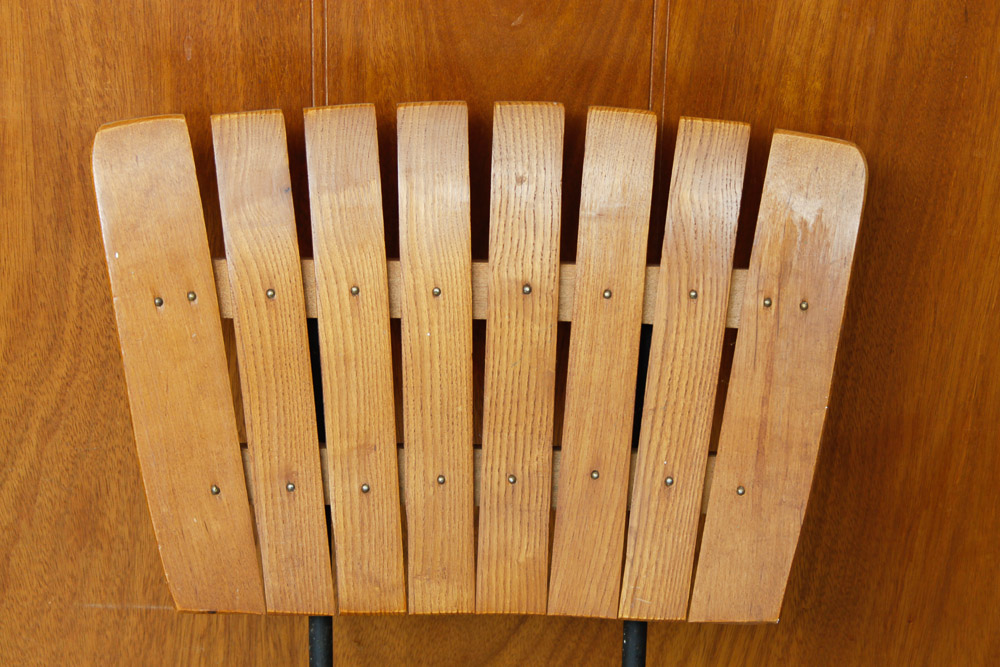 Trio of Oak and Metal Bar Stools
