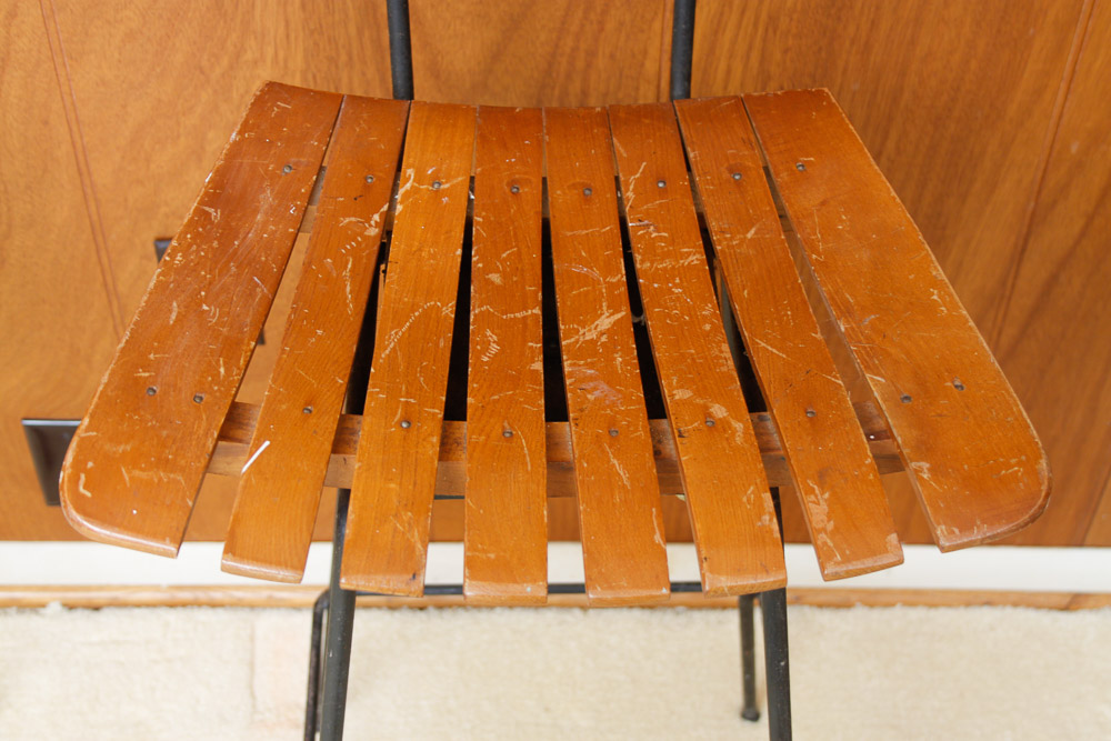 Trio of Oak and Metal Bar Stools