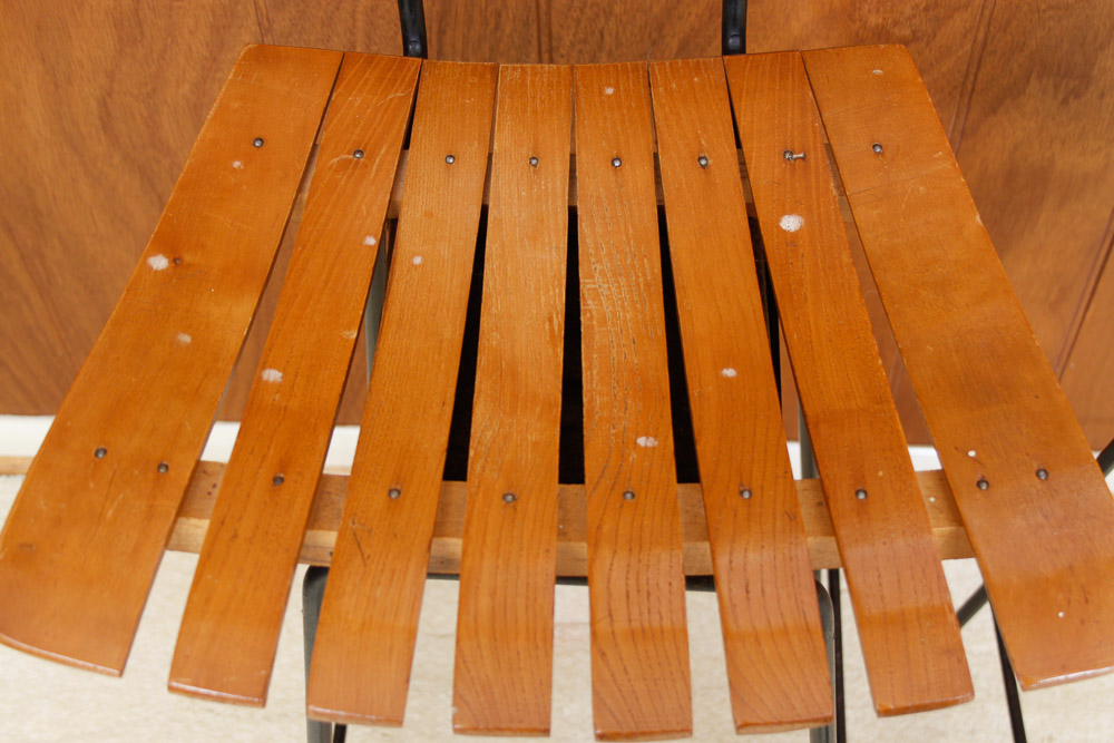 Trio of Oak and Metal Bar Stools