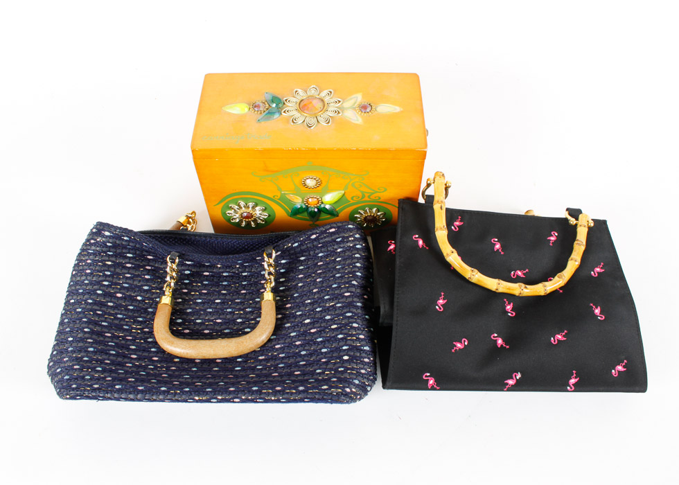 Trio of Wood Handled Handbags