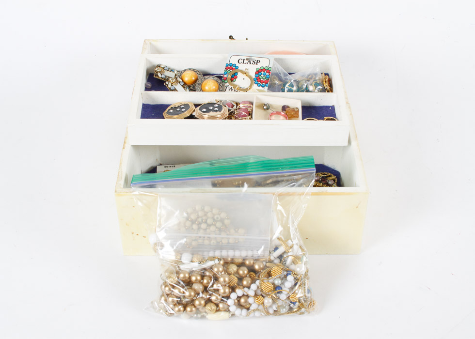 Assorted Costume Jewelry and Box