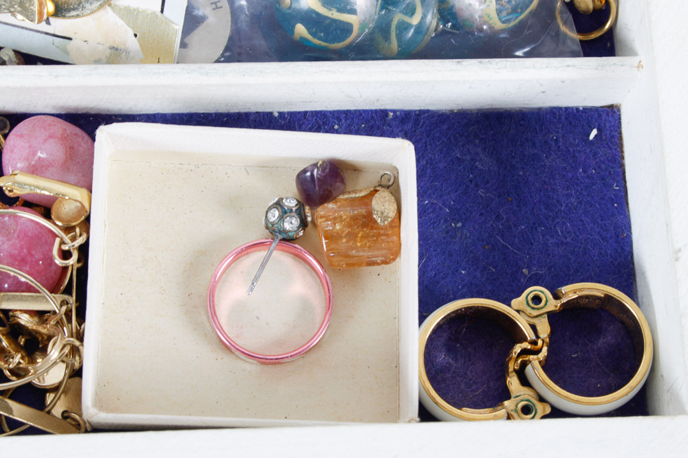 Assorted Costume Jewelry and Box