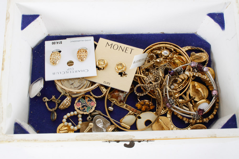 Assorted Costume Jewelry and Box