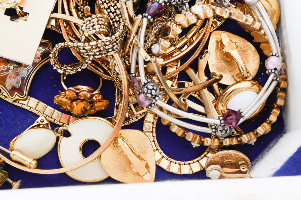 Assorted Costume Jewelry and Box
