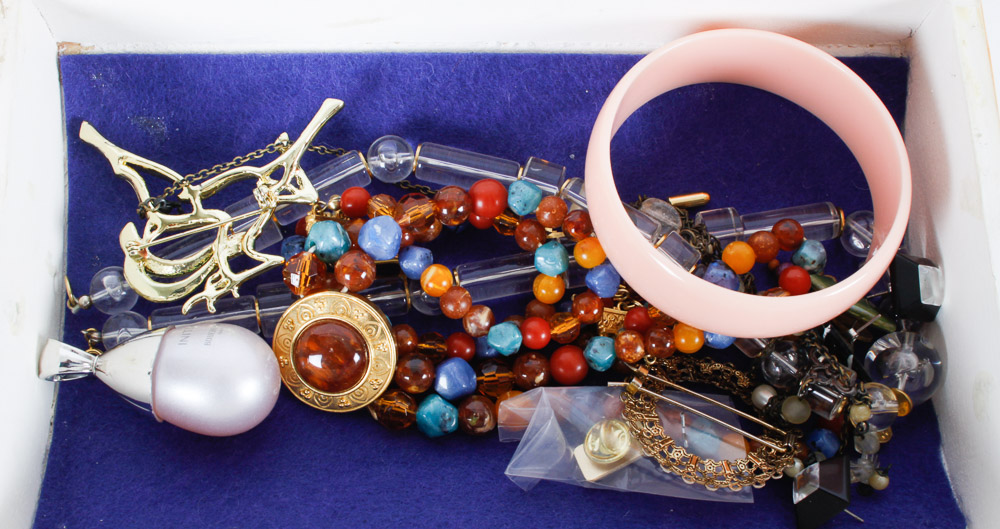 Assorted Costume Jewelry and Box