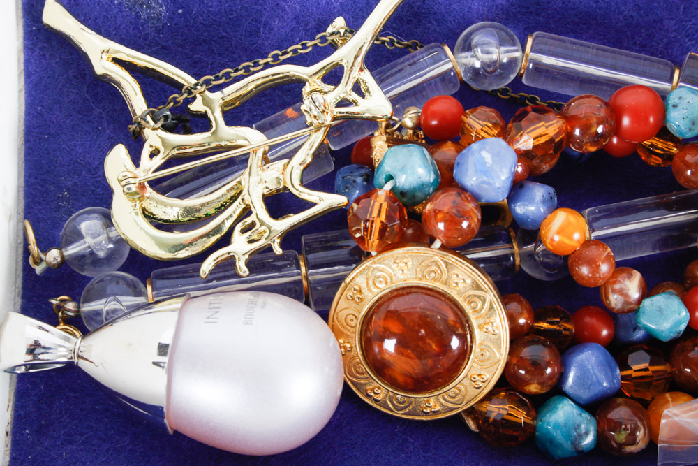 Assorted Costume Jewelry and Box