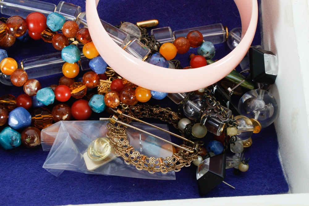 Assorted Costume Jewelry and Box