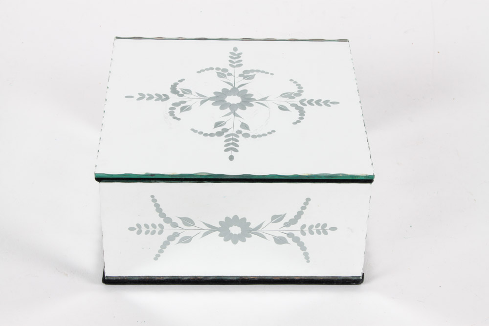 Costume Jewelry and Etched Mirrored Glass Box