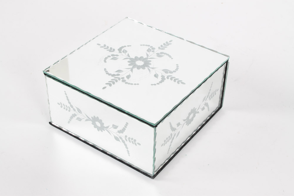 Costume Jewelry and Etched Mirrored Glass Box