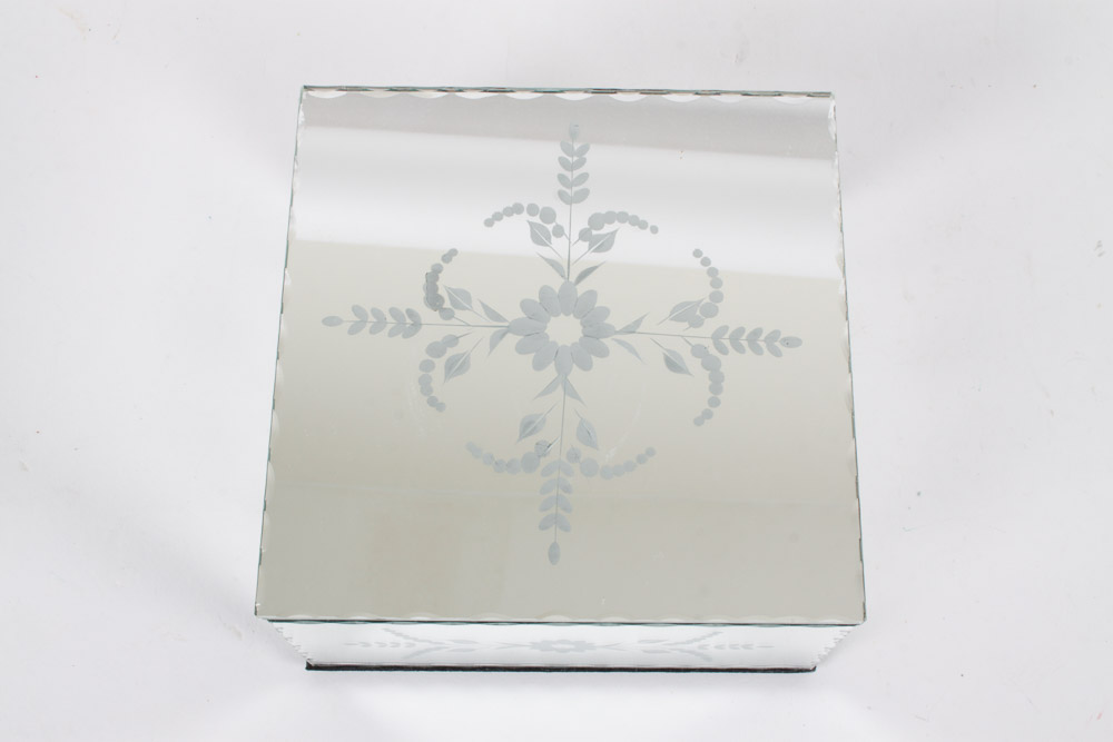 Costume Jewelry and Etched Mirrored Glass Box