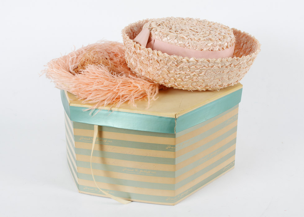 Two Pink Vintage Hats and Hat Box