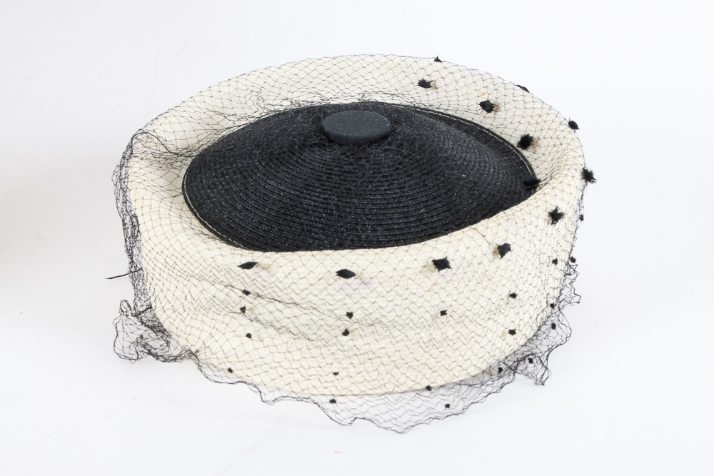 Two Vintage Pill Box Hats and Hat Box