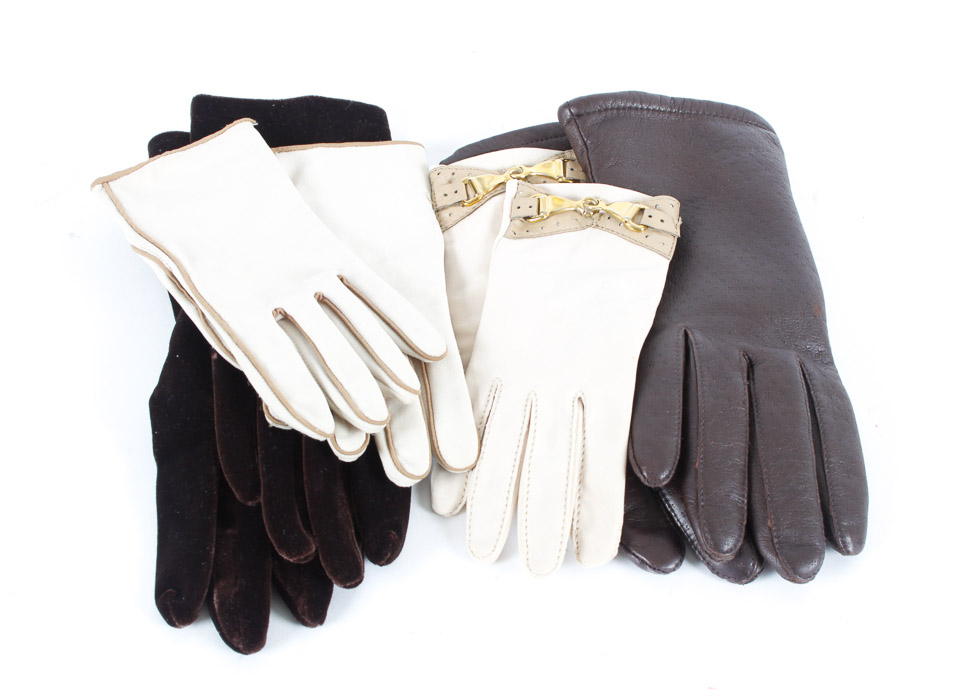 Cream and Brown Women's Gloves