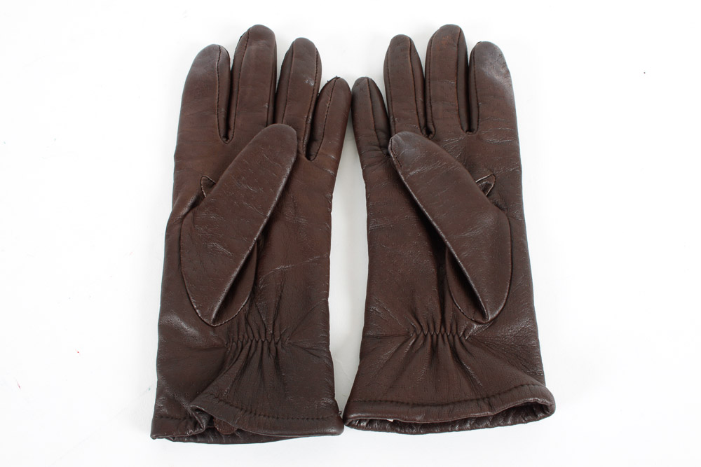 Cream and Brown Women's Gloves