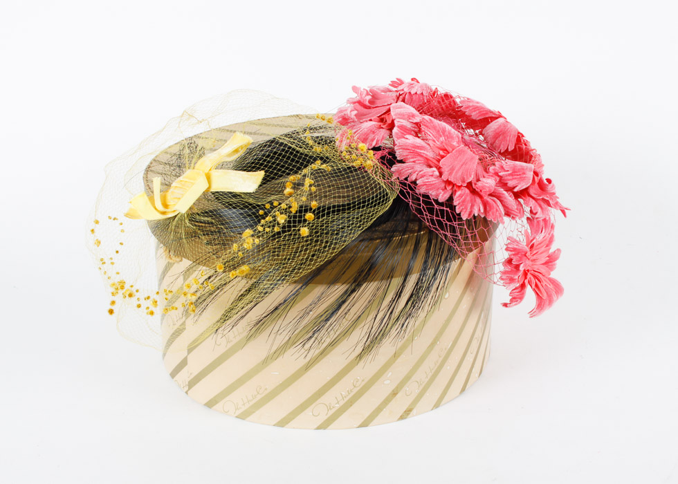 Trio of Vintage Fascinator Hats and Hat Box
