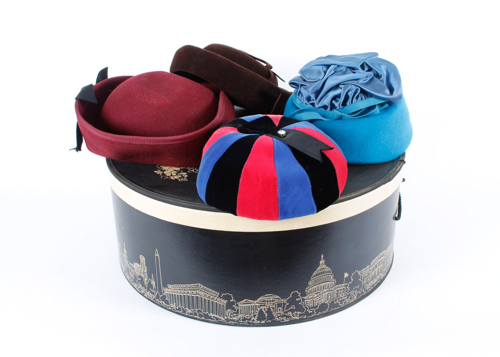 Four Vintage Wool Hats and Hat Box
