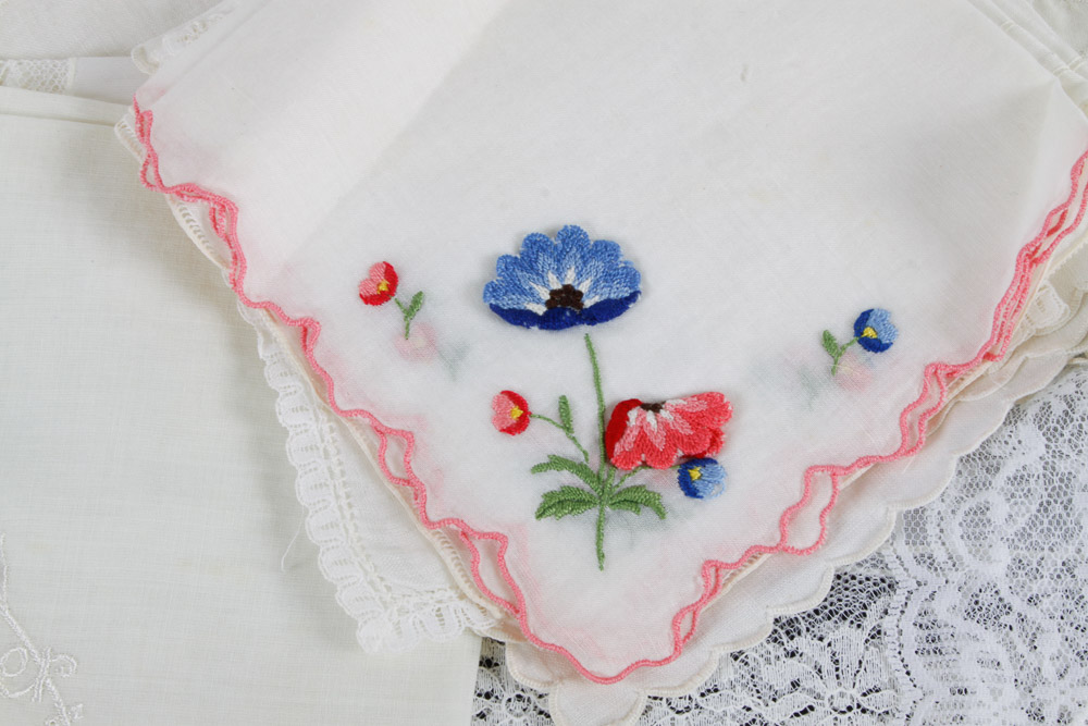 Vintage Embroidered Handkerchiefs and Fans
