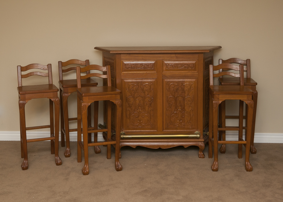 Teak Wood Bar With Matching Stools