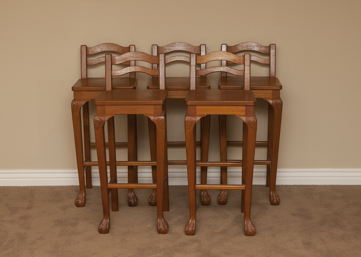 Teak Wood Bar With Matching Stools