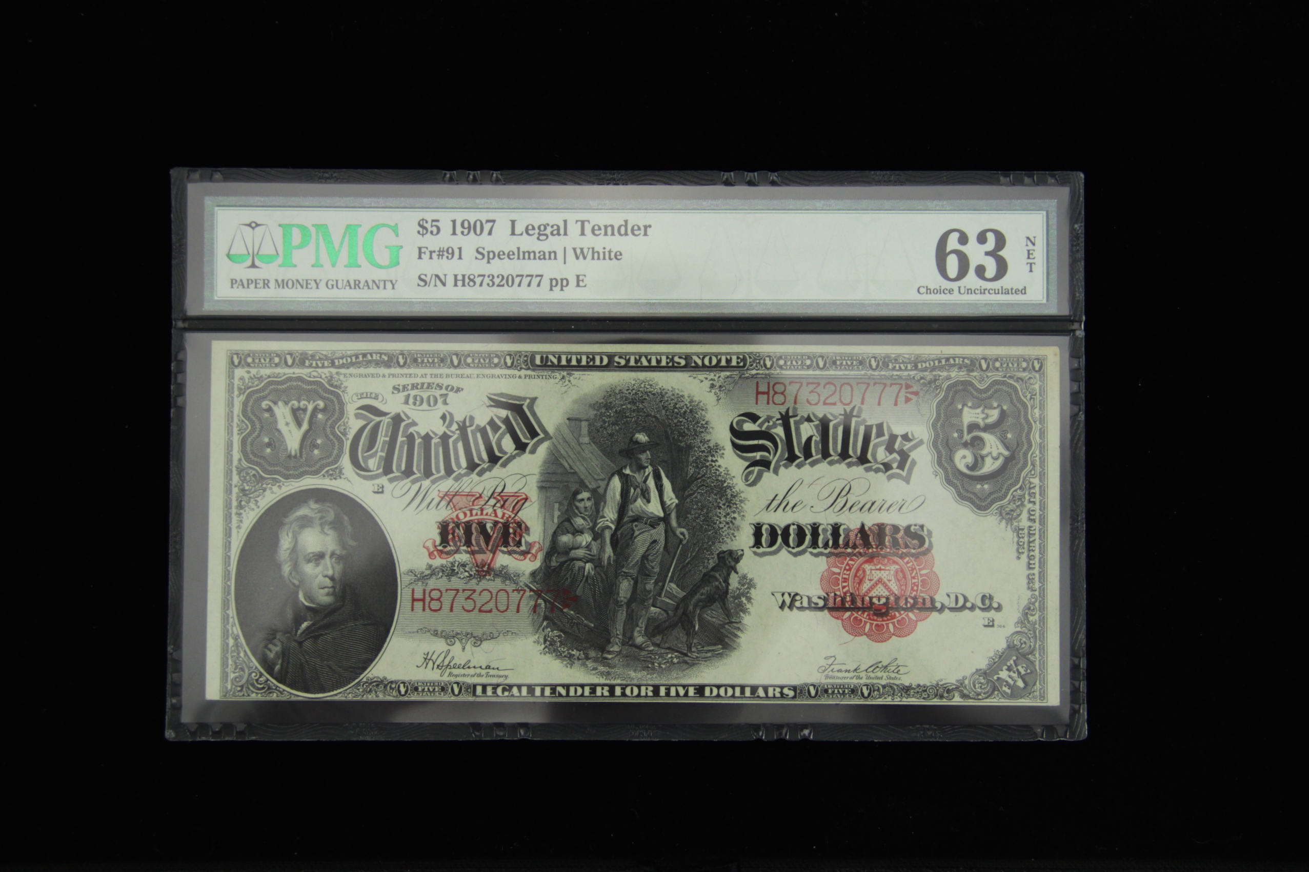 "Series of 1907" US Five Dollar "Woodchopper" Bill